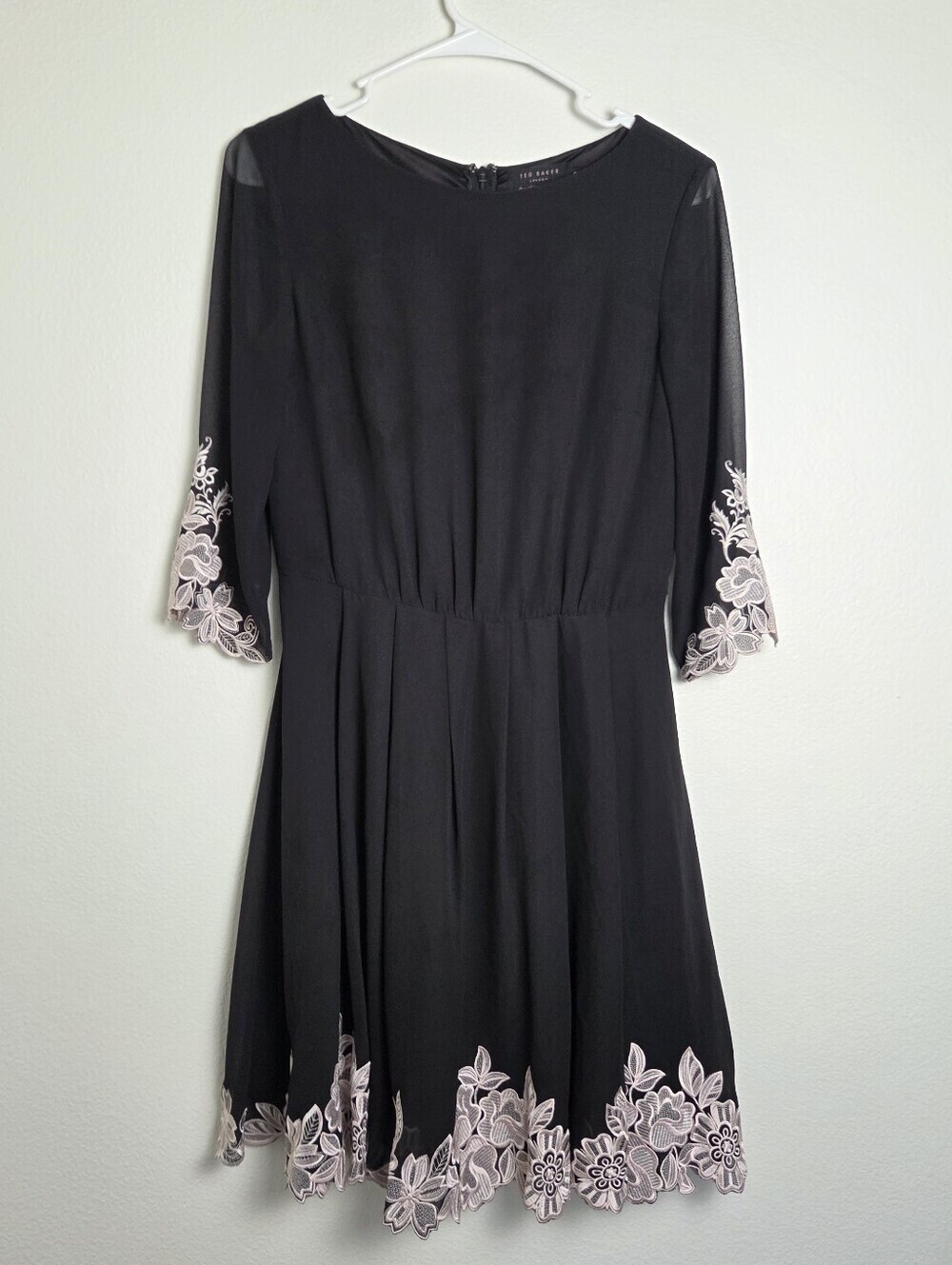 Ted Baker London Heavy Lace Embroidered Dress In Black Size 1
